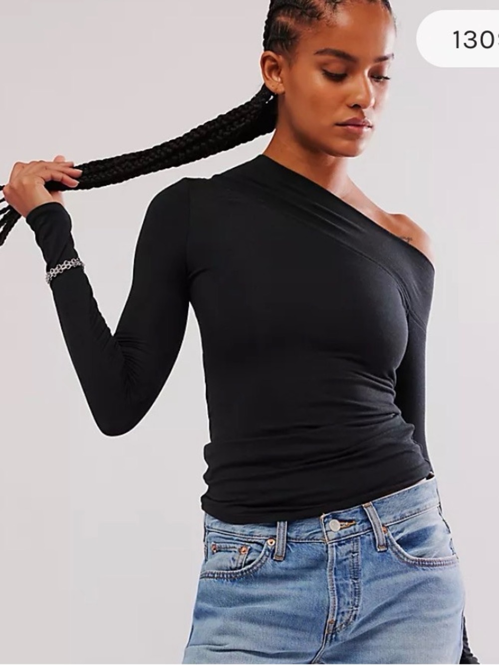 Asymmetrical One-Shoulder Long Sleeve Top — Black